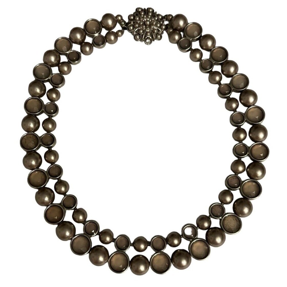 BANANA REPUBLIC 2 Strand Glass Moonstone and Faux Pearl Choker Necklace 16"